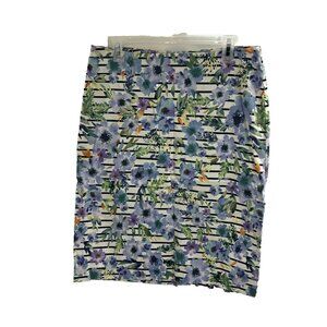 Talbots Womens Size 10 Skirt Floral Print Striped Stretch Knee Length Career